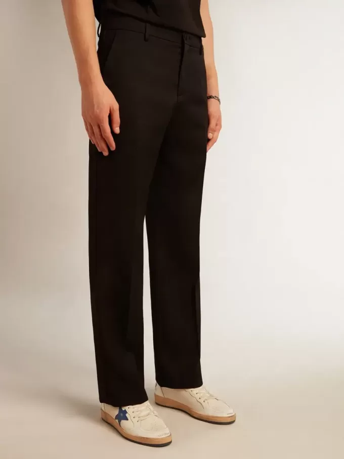 Pantaloni de smoking pentru bărbați din gabardină de lână neagră Pantaloni de smoking pentru bărbați din gabardină de lână neagră