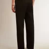 Pantaloni de smoking pentru bărbați din gabardină de lână neagră Pantaloni de smoking pentru bărbați din gabardină de lână neagră