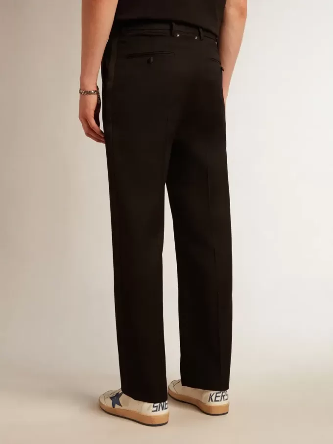 Pantaloni de smoking pentru bărbați din gabardină de lână neagră Pantaloni de smoking pentru bărbați din gabardină de lână neagră