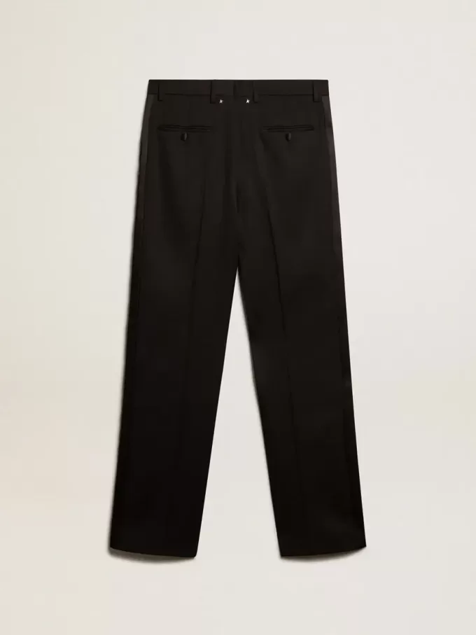 Pantaloni de smoking pentru bărbați din gabardină de lână neagră Pantaloni de smoking pentru bărbați din gabardină de lână neagră