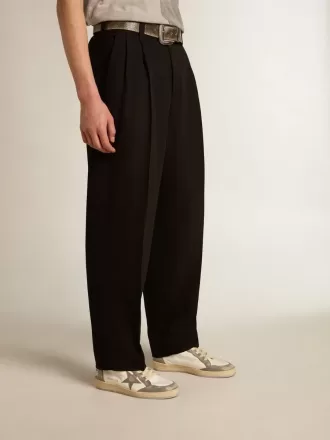 Pantaloni din amestec de lână și viscoză, de culoare neagră