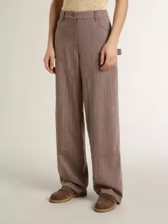 Pantaloni din amestec de lână pentru femei, în culoare maro deschis, cu model micro chevron