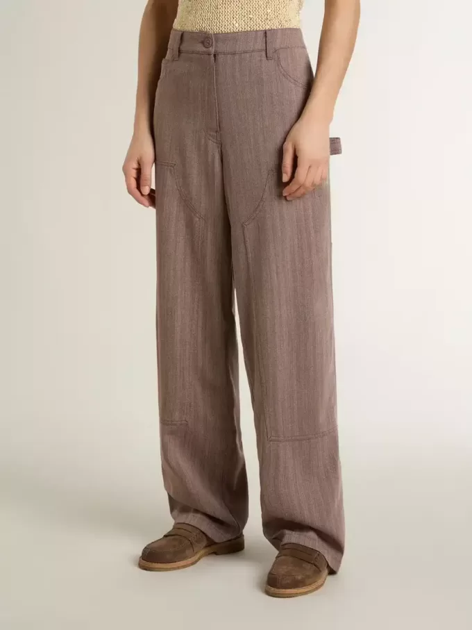 Pantaloni din amestec de lână pentru femei, în culoare maro deschis, cu model micro chevron Pantaloni din amestec de lână pentru femei, în culoare maro deschis, cu model micro chevron