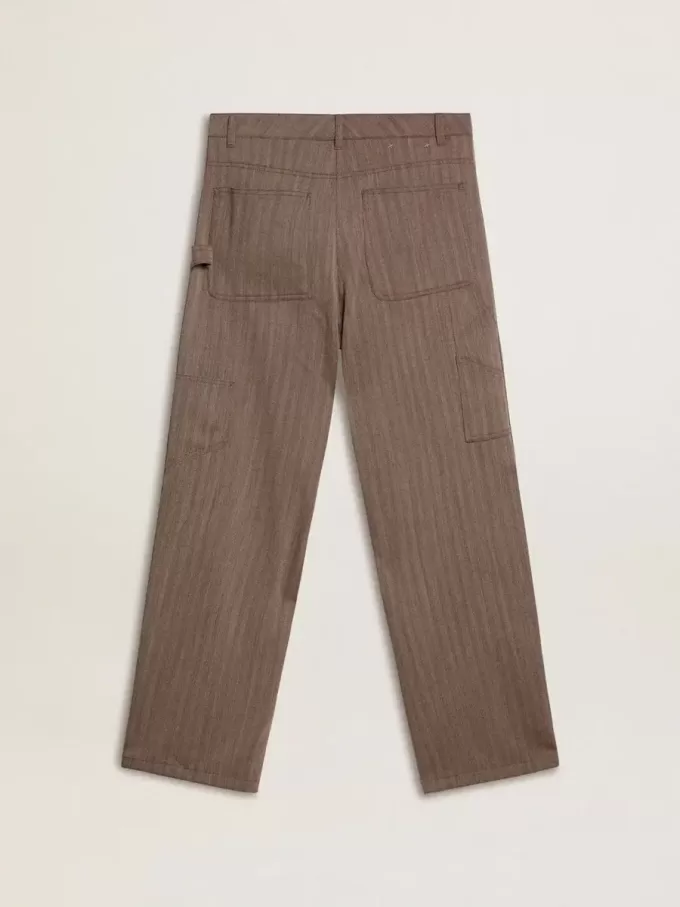 Pantaloni din amestec de lână pentru femei, în culoare maro deschis, cu model micro chevron Pantaloni din amestec de lână pentru femei, în culoare maro deschis, cu model micro chevron