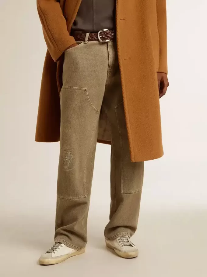 Pantaloni din bumbac cu efect uzat pentru bărbați Pantaloni din bumbac cu efect uzat pentru bărbați