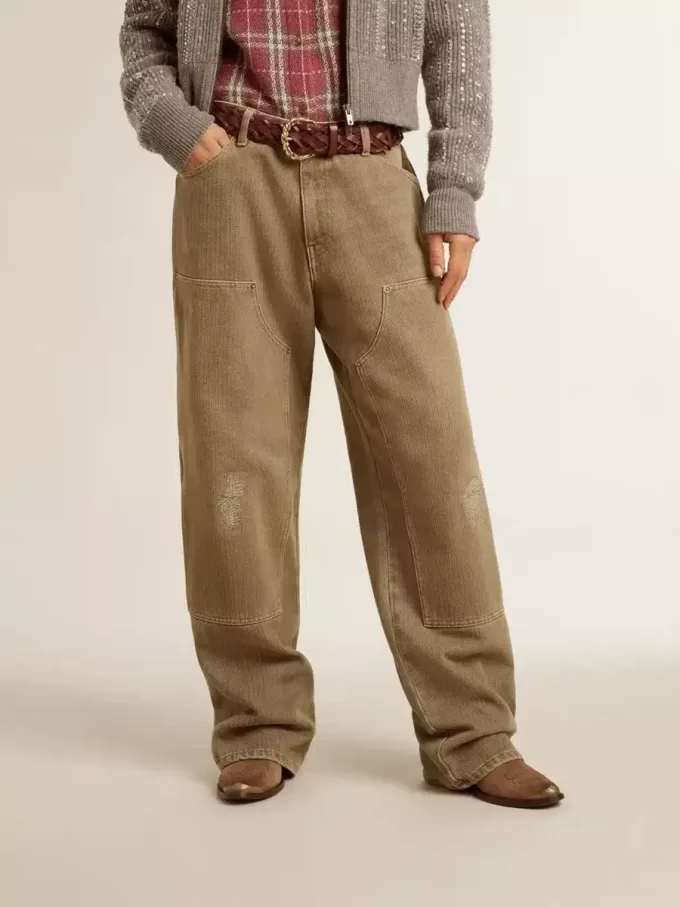 Pantaloni din bumbac cu efect uzat pentru femei Pantaloni din bumbac cu efect uzat pentru femei