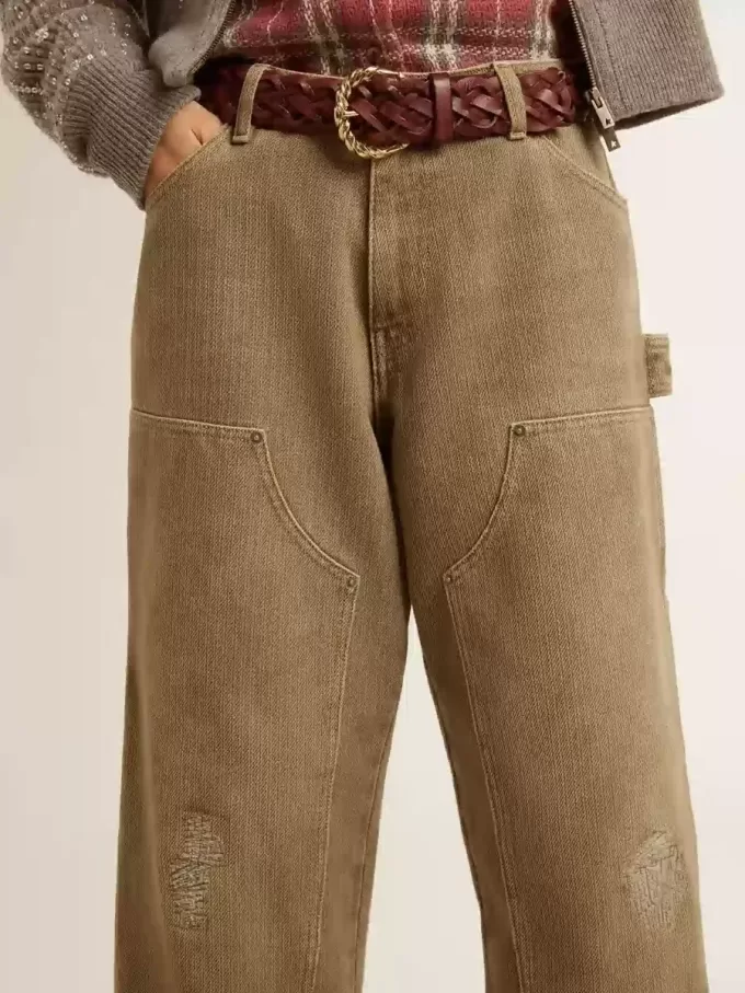 Pantaloni din bumbac cu efect uzat pentru femei Pantaloni din bumbac cu efect uzat pentru femei