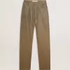 Pantaloni din bumbac kaki pentru femei, cu efect Swarovski degradat Pantaloni din bumbac kaki pentru femei, cu efect Swarovski degradat