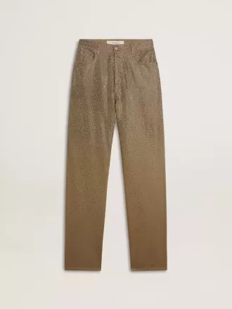 Pantaloni din bumbac kaki pentru femei, cu efect Swarovski degradat