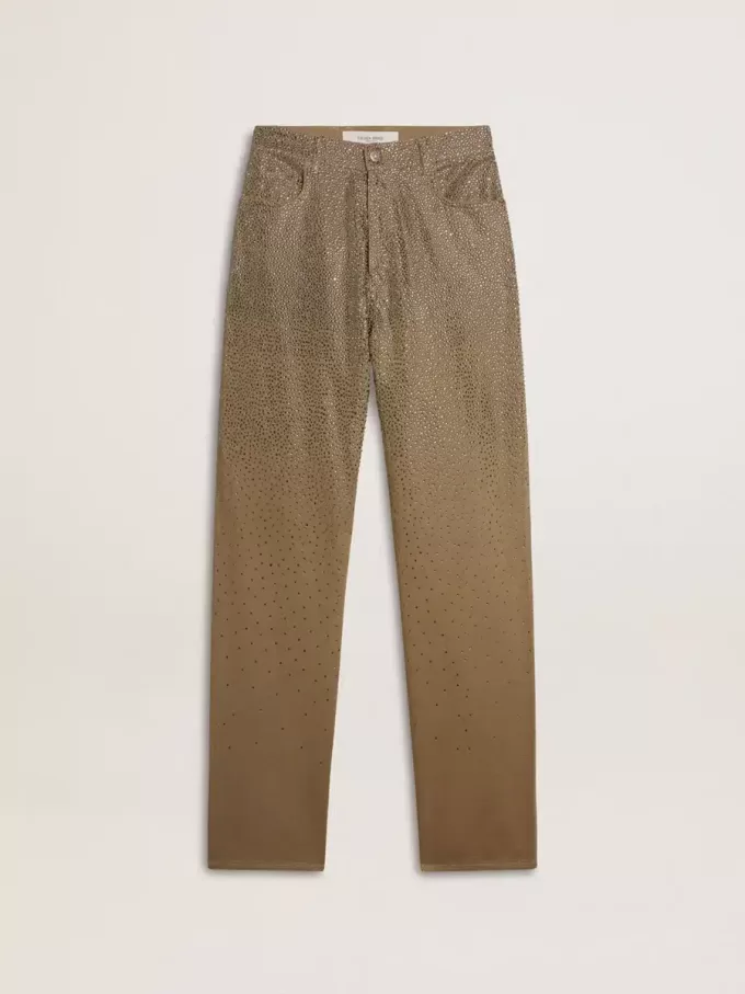Pantaloni din bumbac kaki pentru femei, cu efect Swarovski degradat Pantaloni din bumbac kaki pentru femei, cu efect Swarovski degradat