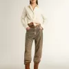Pantaloni din bumbac kaki pentru femei, cu efect Swarovski degradat Pantaloni din bumbac kaki pentru femei, cu efect Swarovski degradat