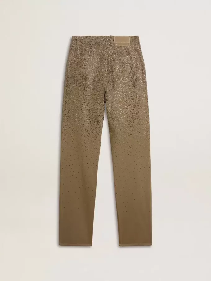 Pantaloni din bumbac kaki pentru femei, cu efect Swarovski degradat Pantaloni din bumbac kaki pentru femei, cu efect Swarovski degradat
