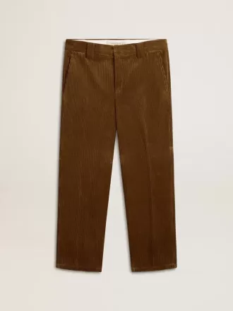 Pantaloni din catifea de bumbac de culoare măslinie închisă pentru bărbați