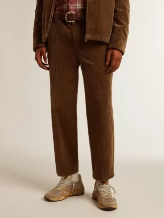Pantaloni din catifea de bumbac de culoare măslinie închisă pentru bărbați