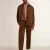 Pantaloni din catifea de bumbac de culoare măslinie închisă pentru bărbați Pantaloni din catifea de bumbac de culoare măslinie închisă pentru bărbați