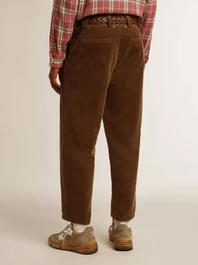 Pantaloni din catifea de bumbac de culoare măslinie închisă pentru bărbați Pantaloni din catifea de bumbac de culoare măslinie închisă pentru bărbați