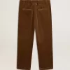 Pantaloni din catifea de bumbac de culoare măslinie închisă pentru bărbați Pantaloni din catifea de bumbac de culoare măslinie închisă pentru bărbați