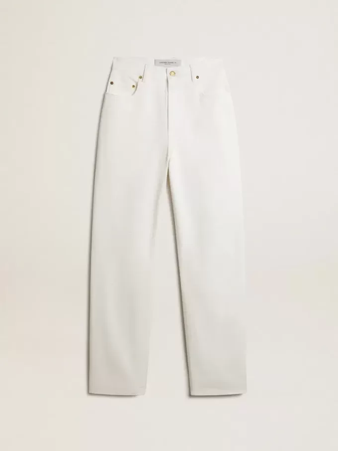 Pantaloni din denim alb optic pentru femei Pantaloni din denim alb optic pentru femei
