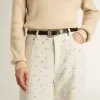 Pantaloni din denim alb pentru femei, cu mărgele și cristale Pantaloni din denim alb pentru femei, cu mărgele și cristale