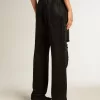 Pantaloni din denim de bumbac pentru femei, cu decorațiuni din cristale cu efect de umbră Pantaloni din denim de bumbac pentru femei, cu decorațiuni din cristale cu efect de umbră