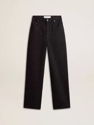 Pantaloni din denim de bumbac pentru femei, cu decorațiuni din cristale și pietre