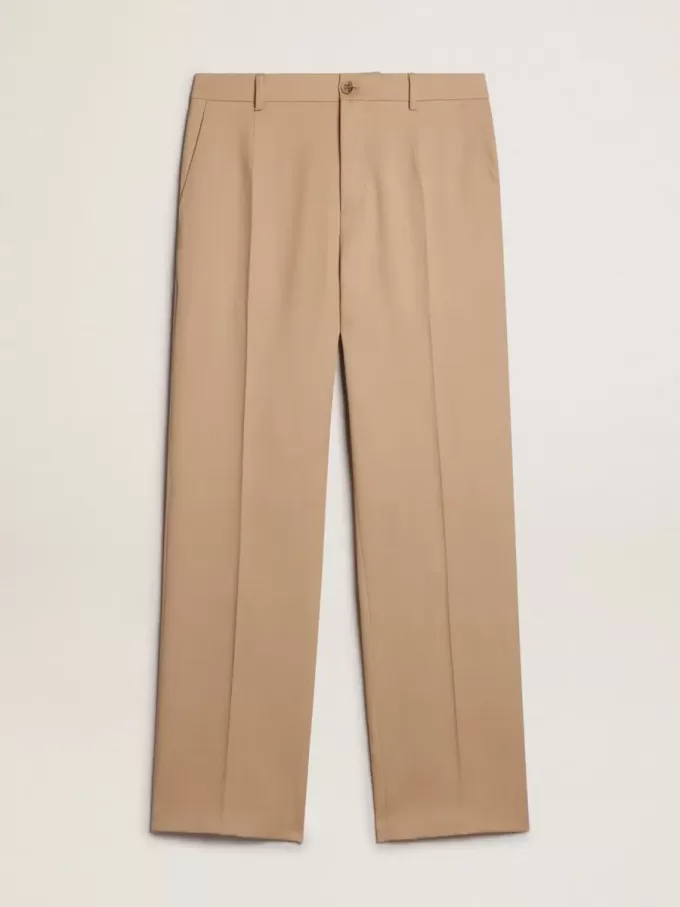 Pantaloni din gabardină de lână pentru bărbați, culoare nisip Pantaloni din gabardină de lână pentru bărbați, culoare nisip