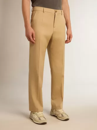 Pantaloni din gabardină de lână pentru bărbați, culoare nisip