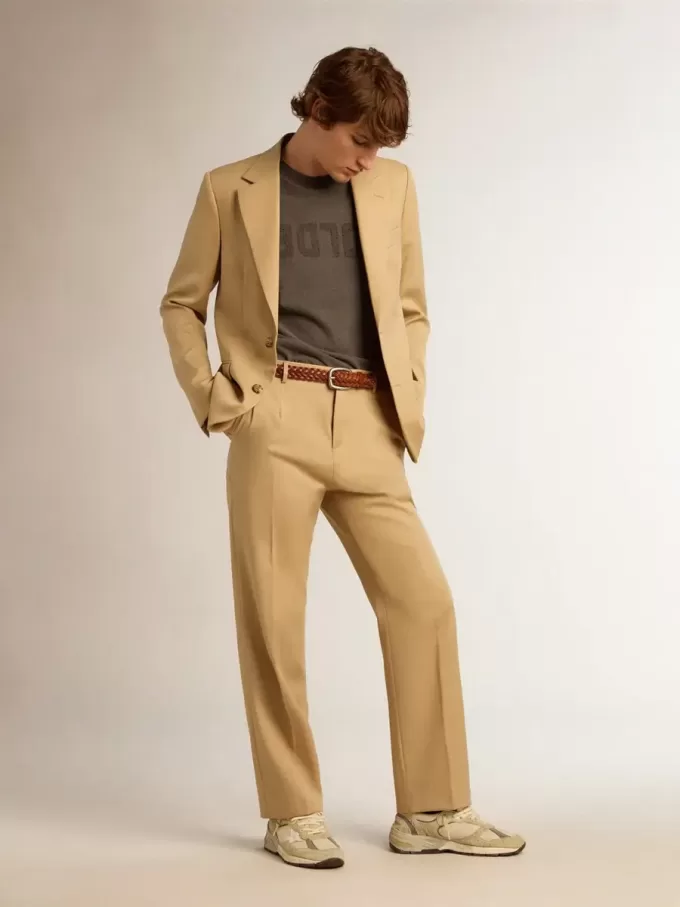 Pantaloni din gabardină de lână pentru bărbați, culoare nisip Pantaloni din gabardină de lână pentru bărbați, culoare nisip