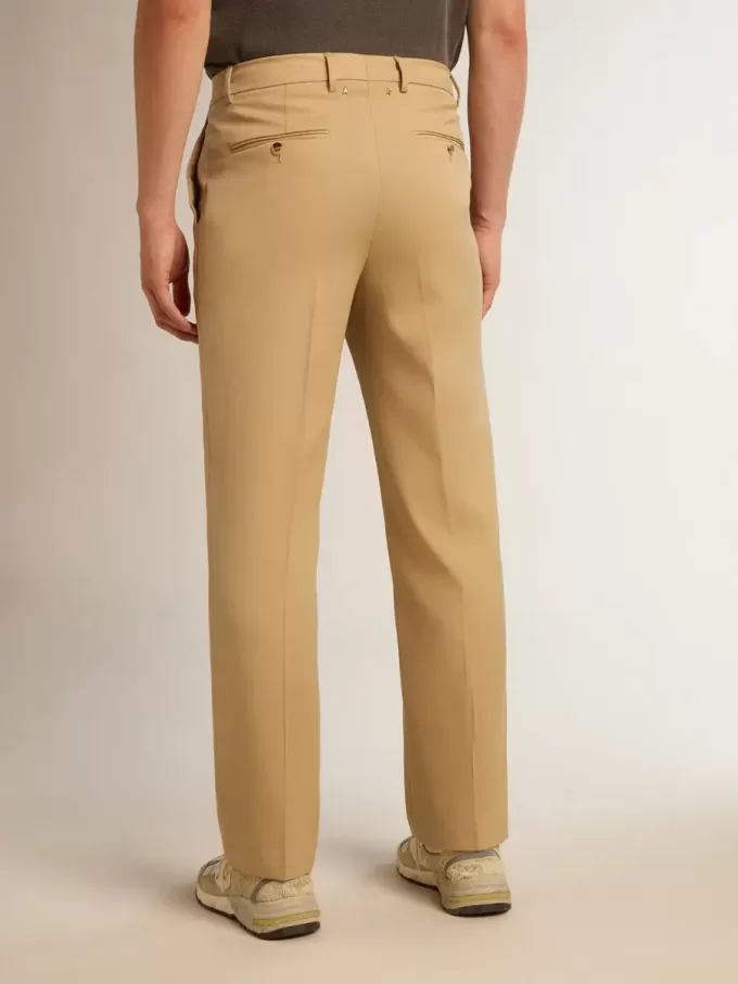Pantaloni din gabardină de lână pentru bărbați, culoare nisip Pantaloni din gabardină de lână pentru bărbați, culoare nisip
