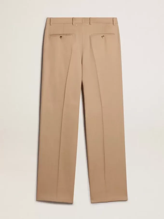 Pantaloni din gabardină de lână pentru bărbați, culoare nisip Pantaloni din gabardină de lână pentru bărbați, culoare nisip