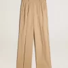 Pantaloni din gabardină de lână pentru femei, culoare nisip Pantaloni din gabardină de lână pentru femei, culoare nisip