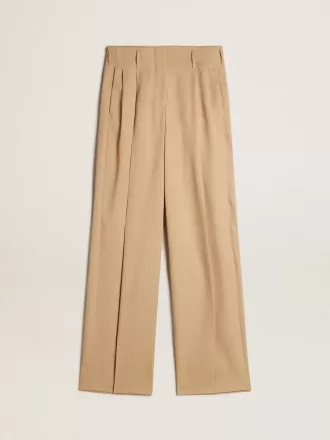 Pantaloni din gabardină de lână pentru femei, culoare nisip