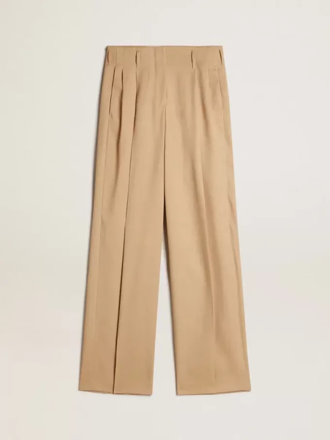 Pantaloni din gabardină de lână pentru femei, culoare nisip Pantaloni din gabardină de lână pentru femei, culoare nisip