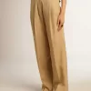 Pantaloni din gabardină de lână pentru femei, culoare nisip Pantaloni din gabardină de lână pentru femei, culoare nisip