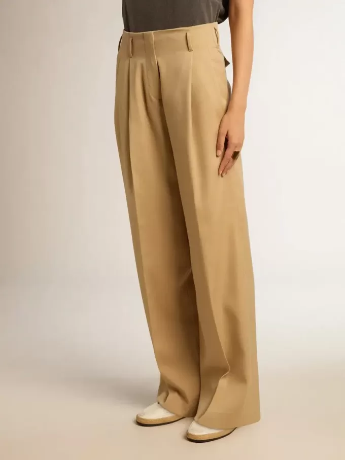Pantaloni din gabardină de lână pentru femei, culoare nisip Pantaloni din gabardină de lână pentru femei, culoare nisip