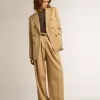 Pantaloni din gabardină de lână pentru femei, culoare nisip Pantaloni din gabardină de lână pentru femei, culoare nisip