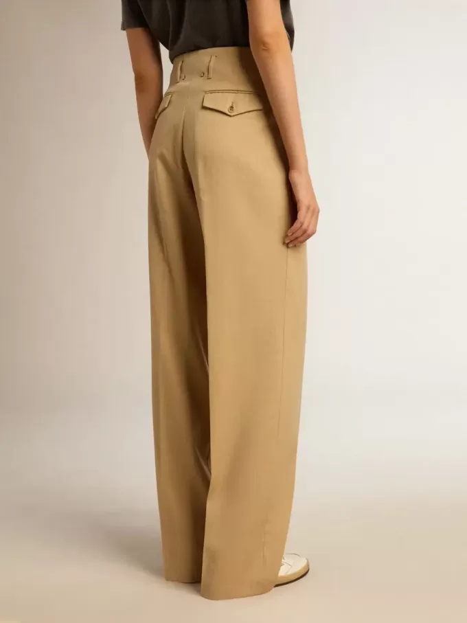 Pantaloni din gabardină de lână pentru femei, culoare nisip Pantaloni din gabardină de lână pentru femei, culoare nisip