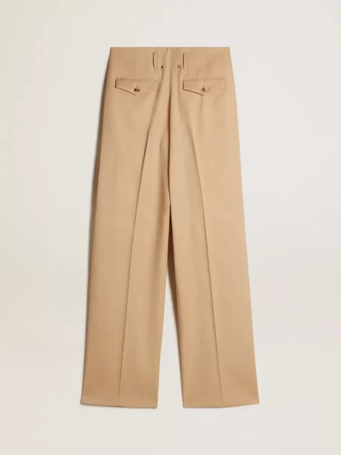 Pantaloni din gabardină de lână pentru femei, culoare nisip Pantaloni din gabardină de lână pentru femei, culoare nisip