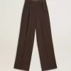 Pantaloni din lână virgină maro pentru femei Pantaloni din lână virgină maro pentru femei
