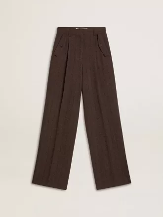 Pantaloni din lână virgină maro pentru femei