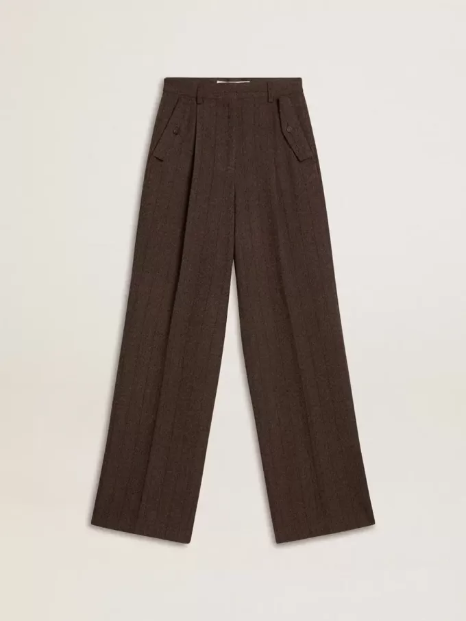 Pantaloni din lână virgină maro pentru femei Pantaloni din lână virgină maro pentru femei