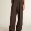 Pantaloni din lână virgină maro pentru femei Pantaloni din lână virgină maro pentru femei
