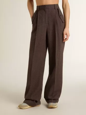 Pantaloni din lână virgină maro pentru femei