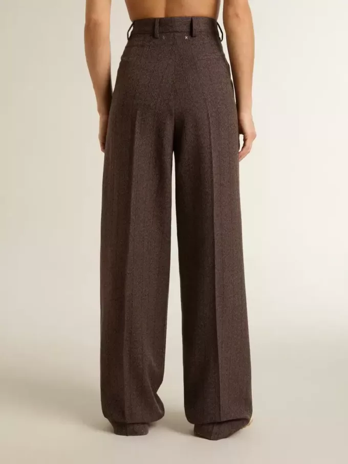 Pantaloni din lână virgină maro pentru femei Pantaloni din lână virgină maro pentru femei