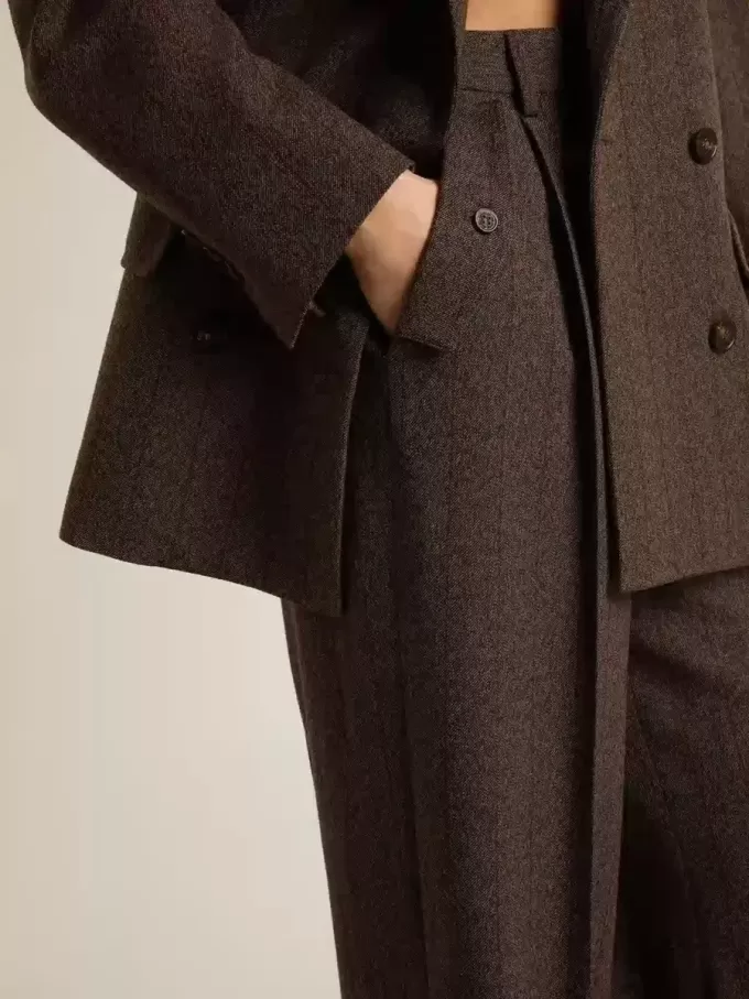 Pantaloni din lână virgină maro pentru femei Pantaloni din lână virgină maro pentru femei