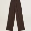 Pantaloni din lână virgină maro pentru femei Pantaloni din lână virgină maro pentru femei