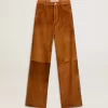 Pantaloni din piele despicată de culoare tabac pentru femei Pantaloni din piele despicată de culoare tabac pentru femei