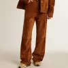 Pantaloni din piele despicată de culoare tabac pentru femei Pantaloni din piele despicată de culoare tabac pentru femei