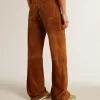 Pantaloni din piele despicată de culoare tabac pentru femei Pantaloni din piele despicată de culoare tabac pentru femei