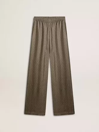 Pantaloni din viscoză și mătase verde pentru femei, cu model floral